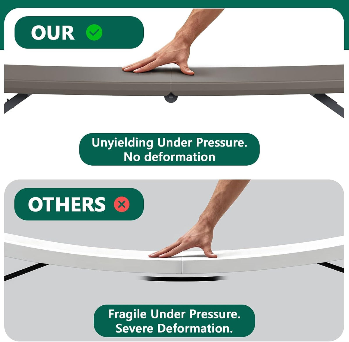 4FT Folding Table, Adjustable Height Fold-in-Half Table with Handle, Khaki