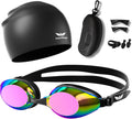 Swim Goggles and Swim Cap Set for Adults, Anti-Fog Leakproof UV Protection Swimming Goggles with Silicone Cap