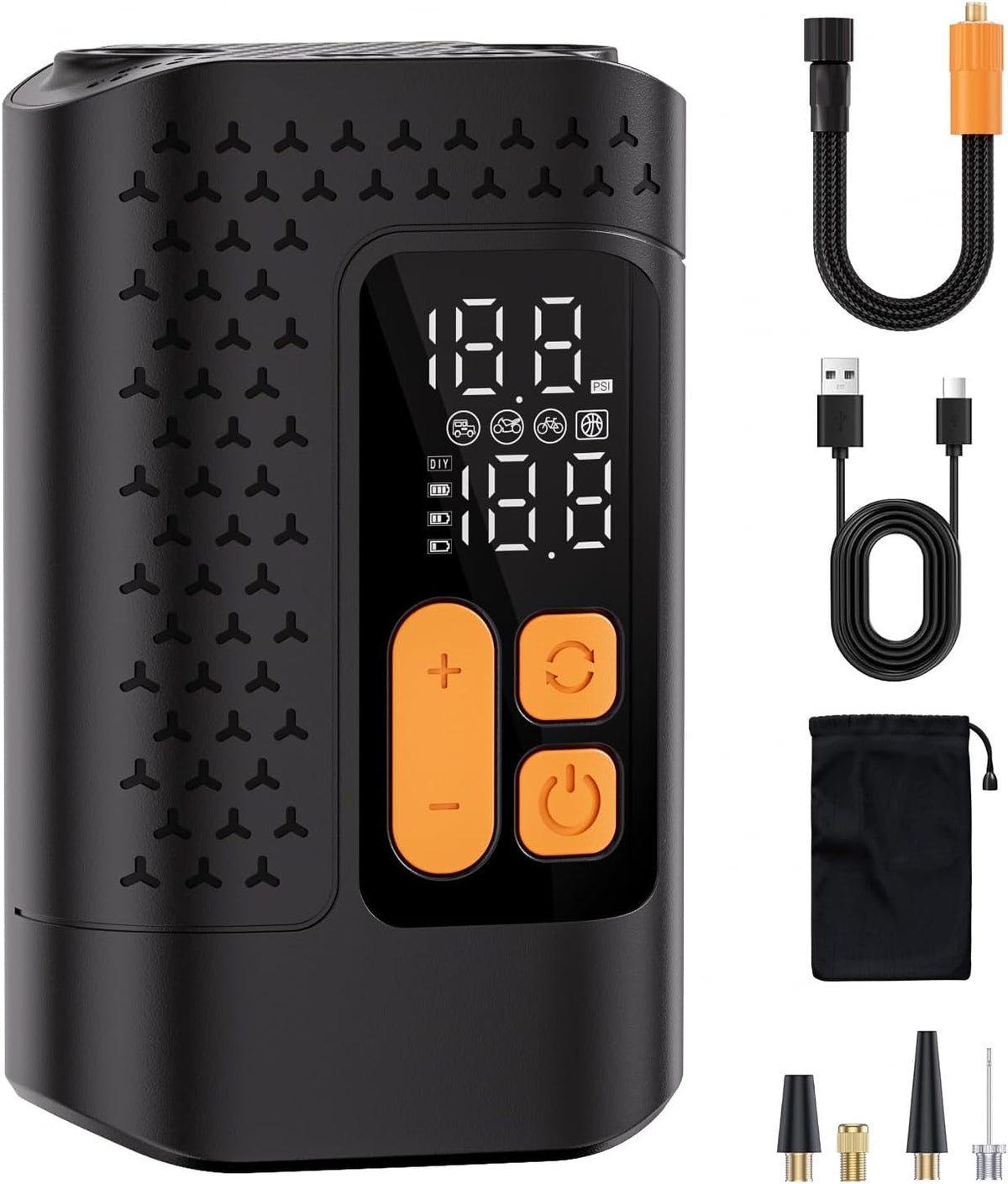 Electric Bike Pump, 160PSI Mini Bike Tire Pump, 4X Fast Bicycle Pump with Digital Pressure Gauge, Bike Air Pump for Mountain Bike, Moto, Car and Balls