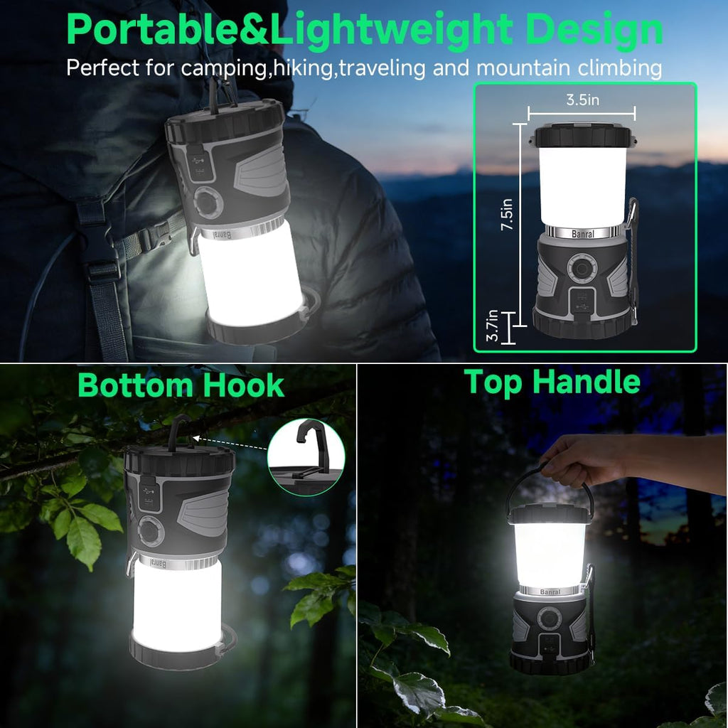 Camping Lantern Rechargeable, LED Flashlight Spotlight Lantern with 8 Light Modes, 6000 mAh, Up to 40H, Dimmable, 2000LM, IPX6, Storage Base, Camping Light for Power Outages Camping Hiking Emergency