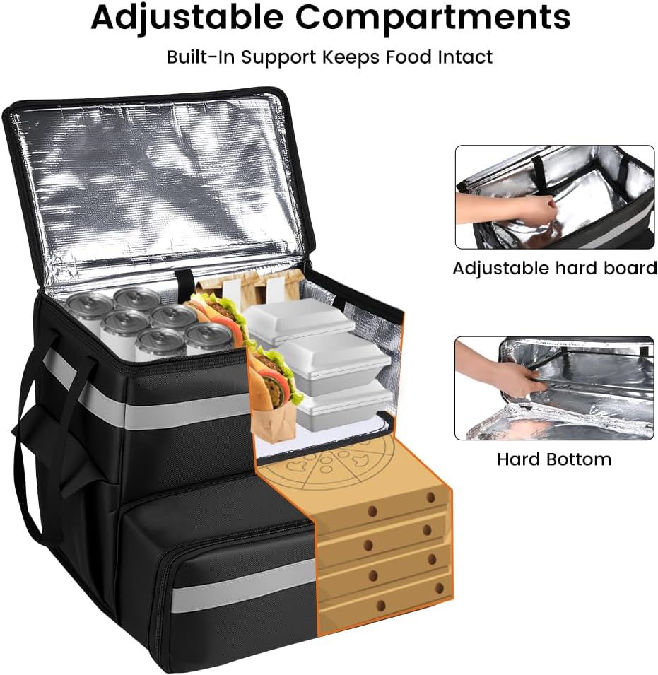 Insulated Food Delivery Backpack with Cup Holders, Expandable Bag