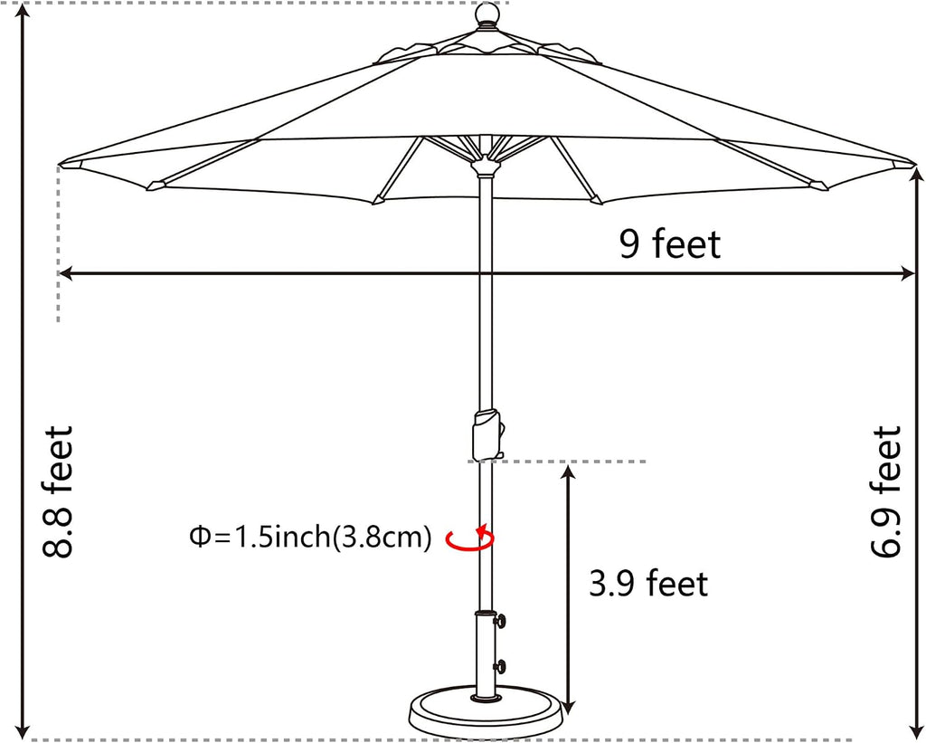 EliteShade USA 10-Year-Non-Fading 9Ft Market Patio Umbrella, UPF 50+ UV Protection Performance Sun Umbrella, Heavy Duty Commercial Grade Outdoor Table Umbrella with Crank & Tilt, Windproof Vented Top for Garden, Pool, Deck and Outdoor Playsets, Logo Red
