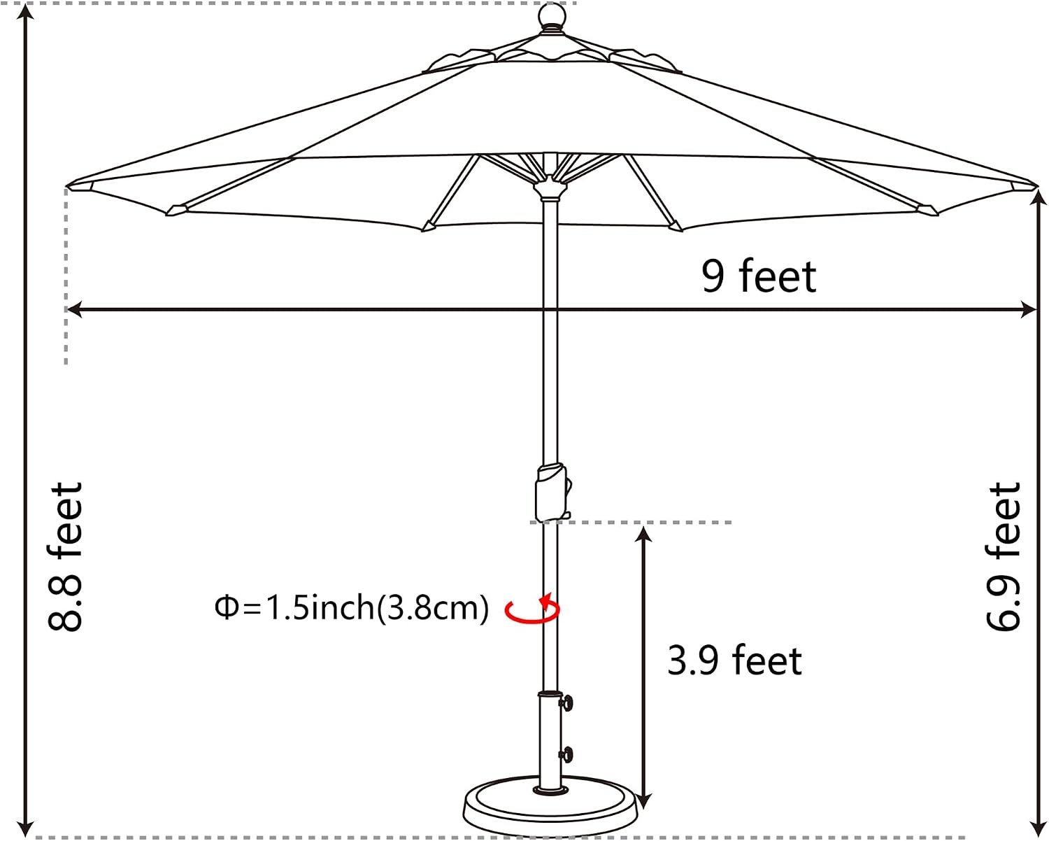 EliteShade USA 10-Year-Non-Fading 9Ft Market Patio Umbrella, UPF 50+ UV Protection Performance Sun Umbrella, Heavy Duty Commercial Grade Outdoor Table Umbrella with Crank & Tilt, Windproof Vented Top for Garden, Pool, Deck and Outdoor Playsets, Logo Red