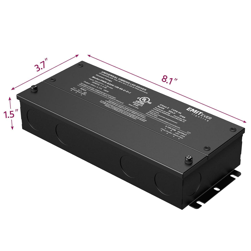 EMITEVER 2-Pack 100W 24V 5-in-1 Dimmable LED Driver, AC 110-277V to DC
