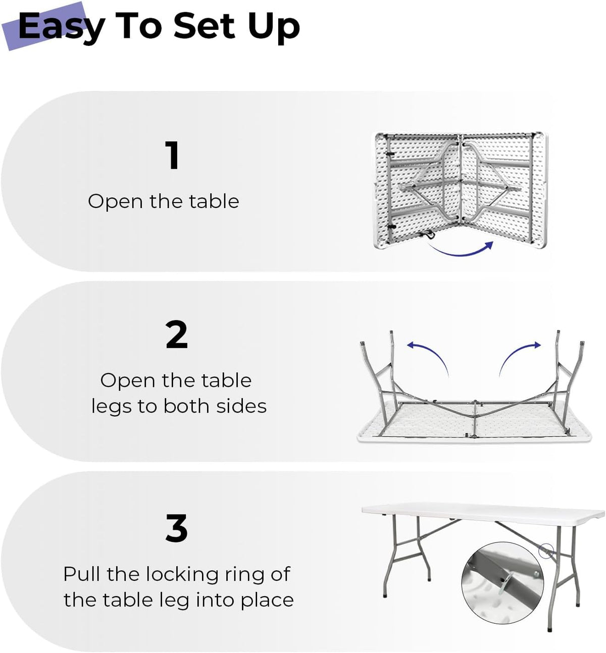 6ft Folding Table, Portable Heavy Duty Plastic Table for Party, White
