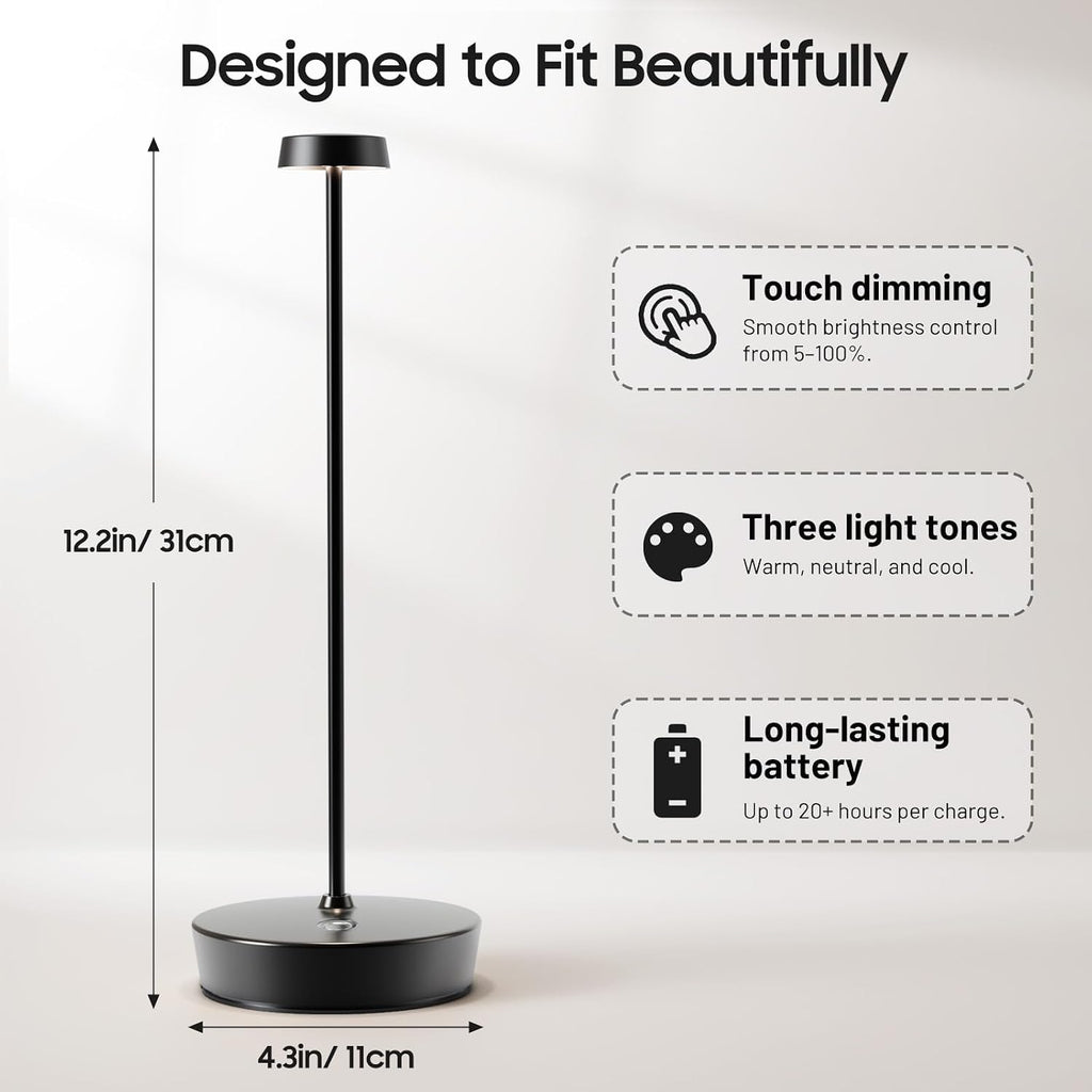 Rechargeable Cordless Table Lamp, 6000mAh Battery Table Light