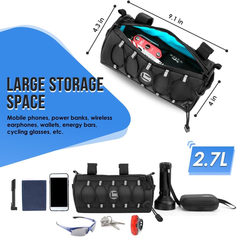 WOTOW Bike Handlebar Bag Waterproof - Bicycle Front Pouch, 2.7L
