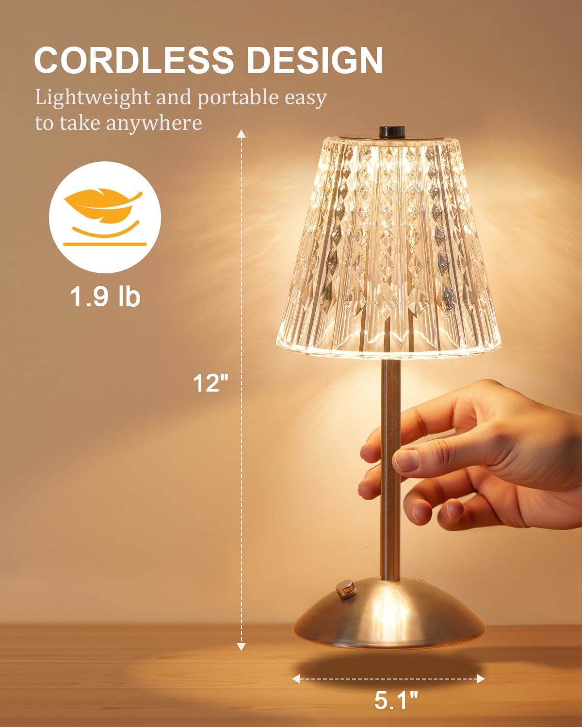 Nusogon Cordless Touch Table Lamp, LED Rechargeable Small Dask Lamp