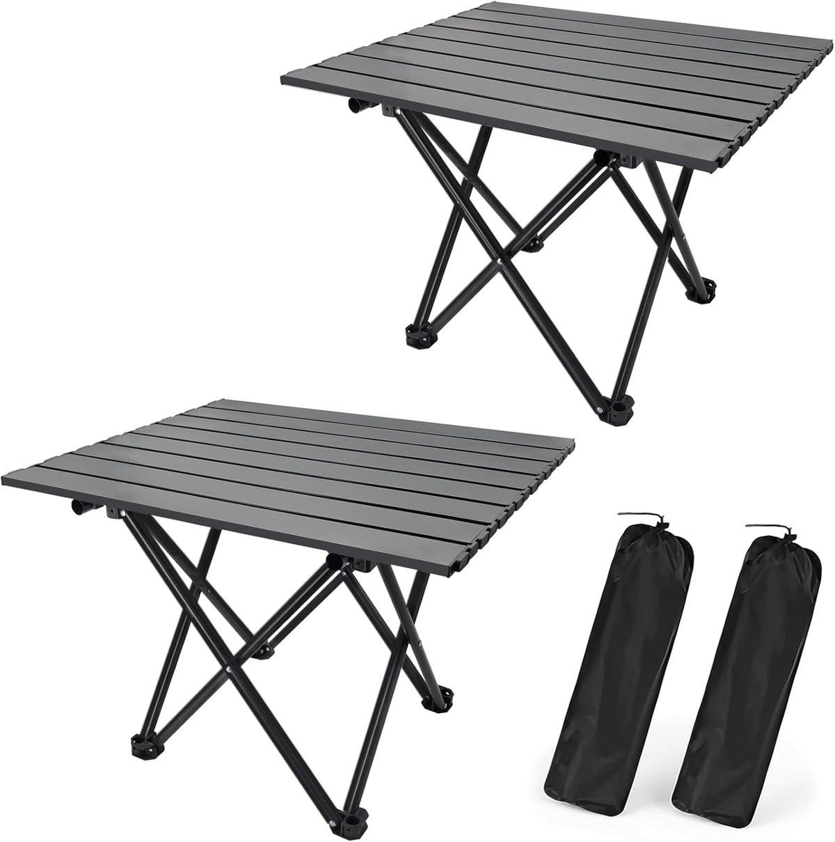 2 Pack Camping Table Foldable, Portable Folding Beach Table, Black-M