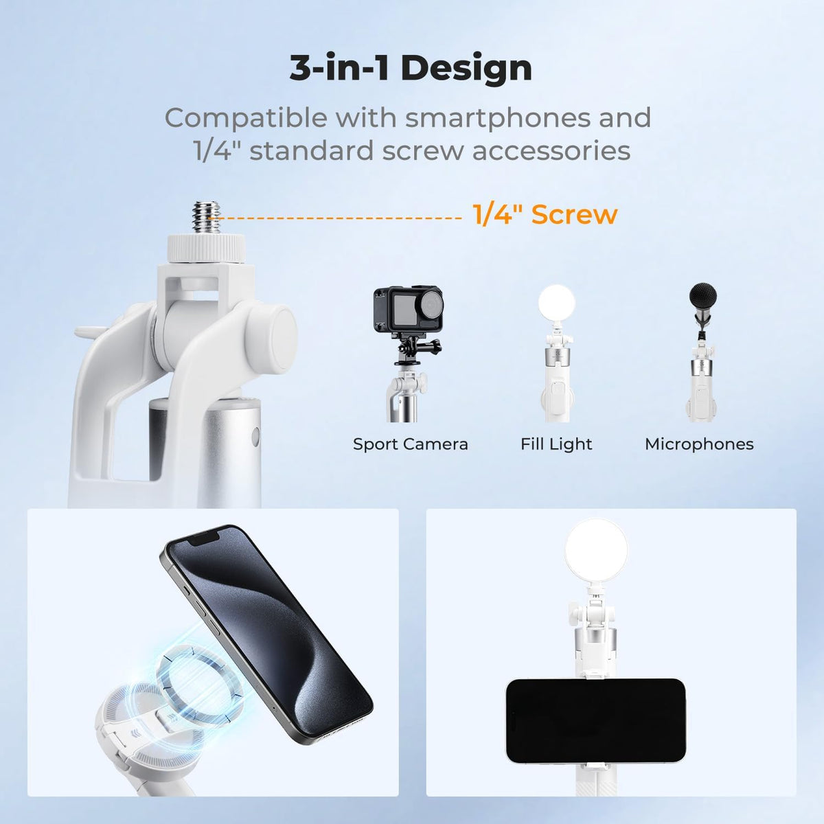 K&F CONCEPT 72" Selfie Stick for iPhone, Phone Tripod with Light