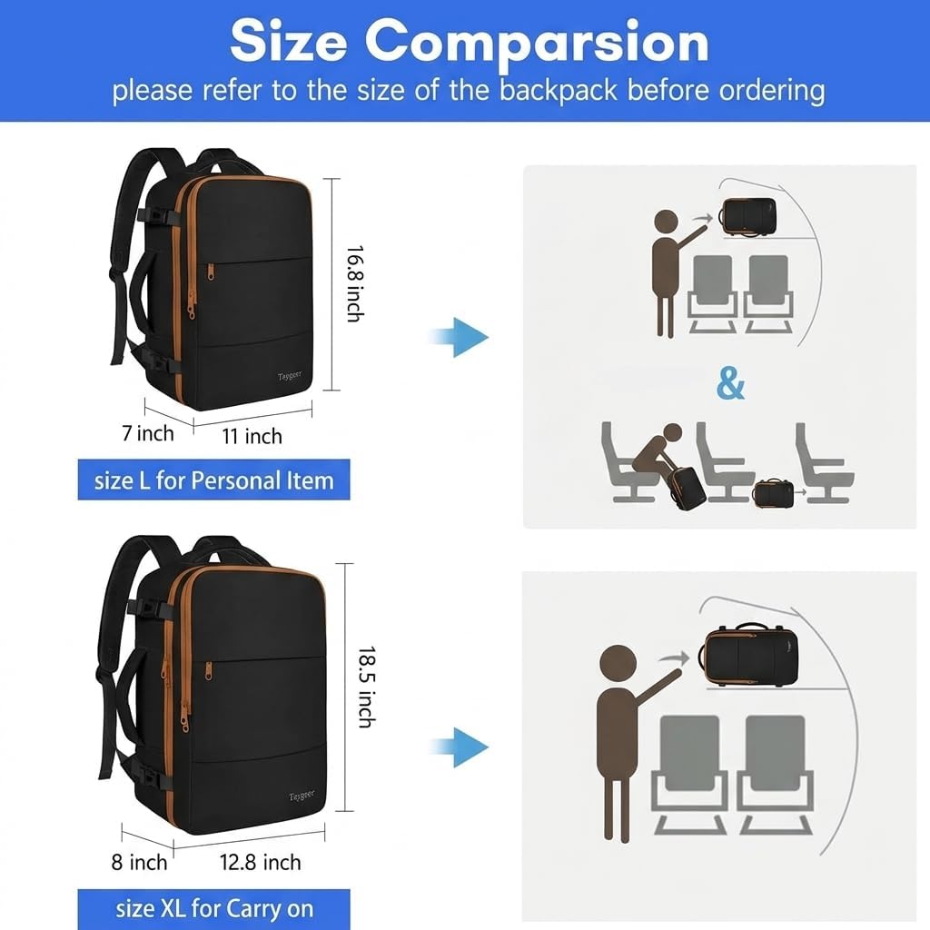 Taygeer Carry On Backpack for Men Women, Laptop Bag 17.3" Flight Approved