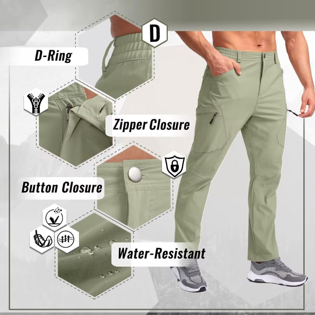 Pudolla Men's Lightweight Hiking Pants with 7 Pockets Quick Dry Water Resistant Fishing Travel Pants