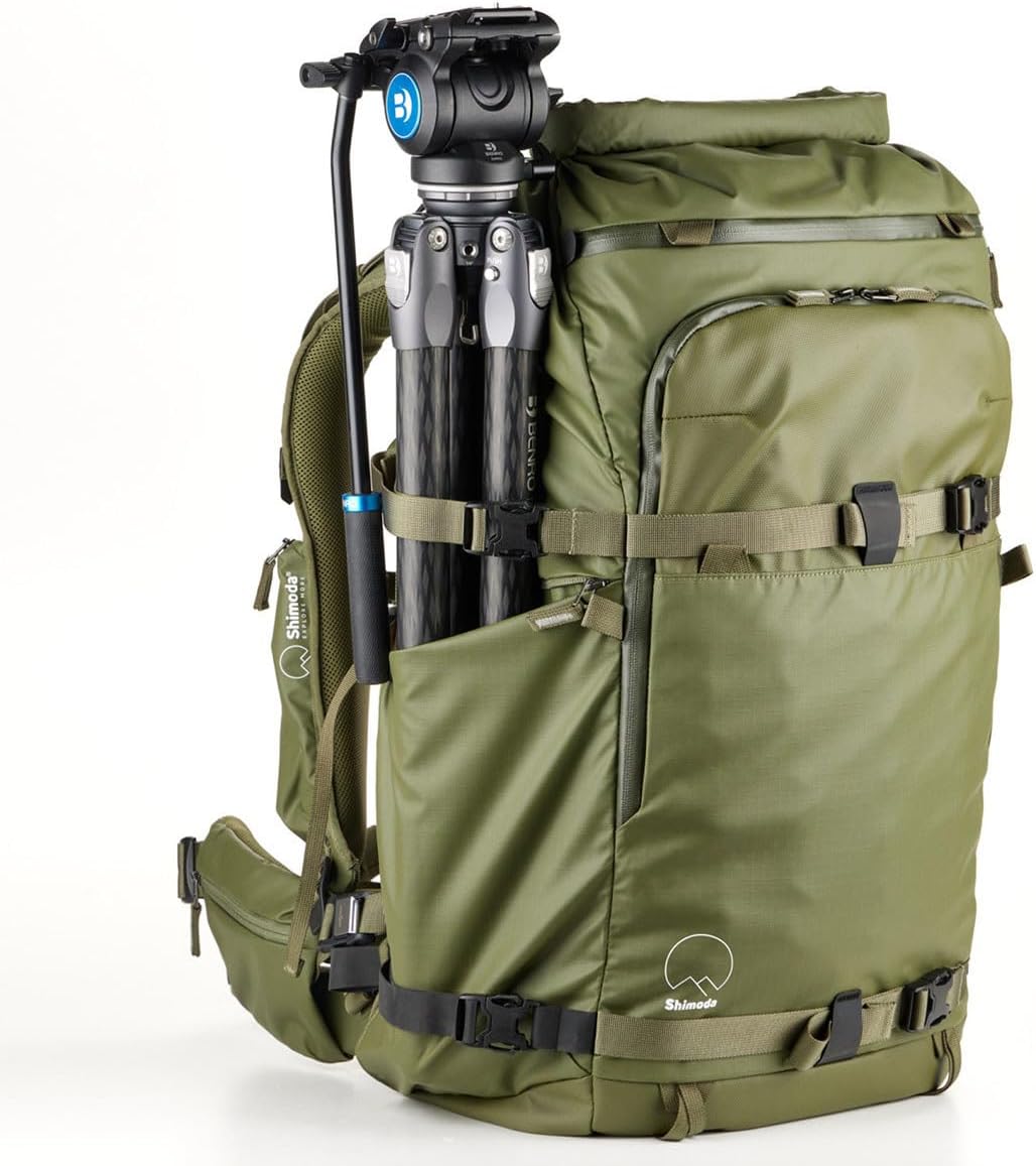 Shimoda Action X70 HD Backpack, Heavy-Duty Outdoor Photography & Video Expedition Pack for DV Core Units, Reinforced Load Support, Roll-Top Expandable Access, Tripod Pockets, Army Green