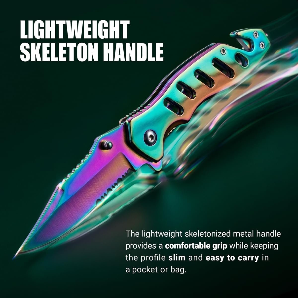 Legal Rainbow Pocket Knife with Glass Breaker Seatbelt Cutter - 2.68 Inch Sharp Serrated Blade - Cute Small Folding Womens Knives for Self Defense EDC Camping - Food Processing Cake Knives 6655 R