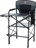 EVER ADVANCED 30.7" Seat Height Tall Directors Chair with Side Table, Foldable Bar Stool & Camping Chair for Makeup Artist, Sports Events and Craft Shows, Supports 350lbs, Grey/Black