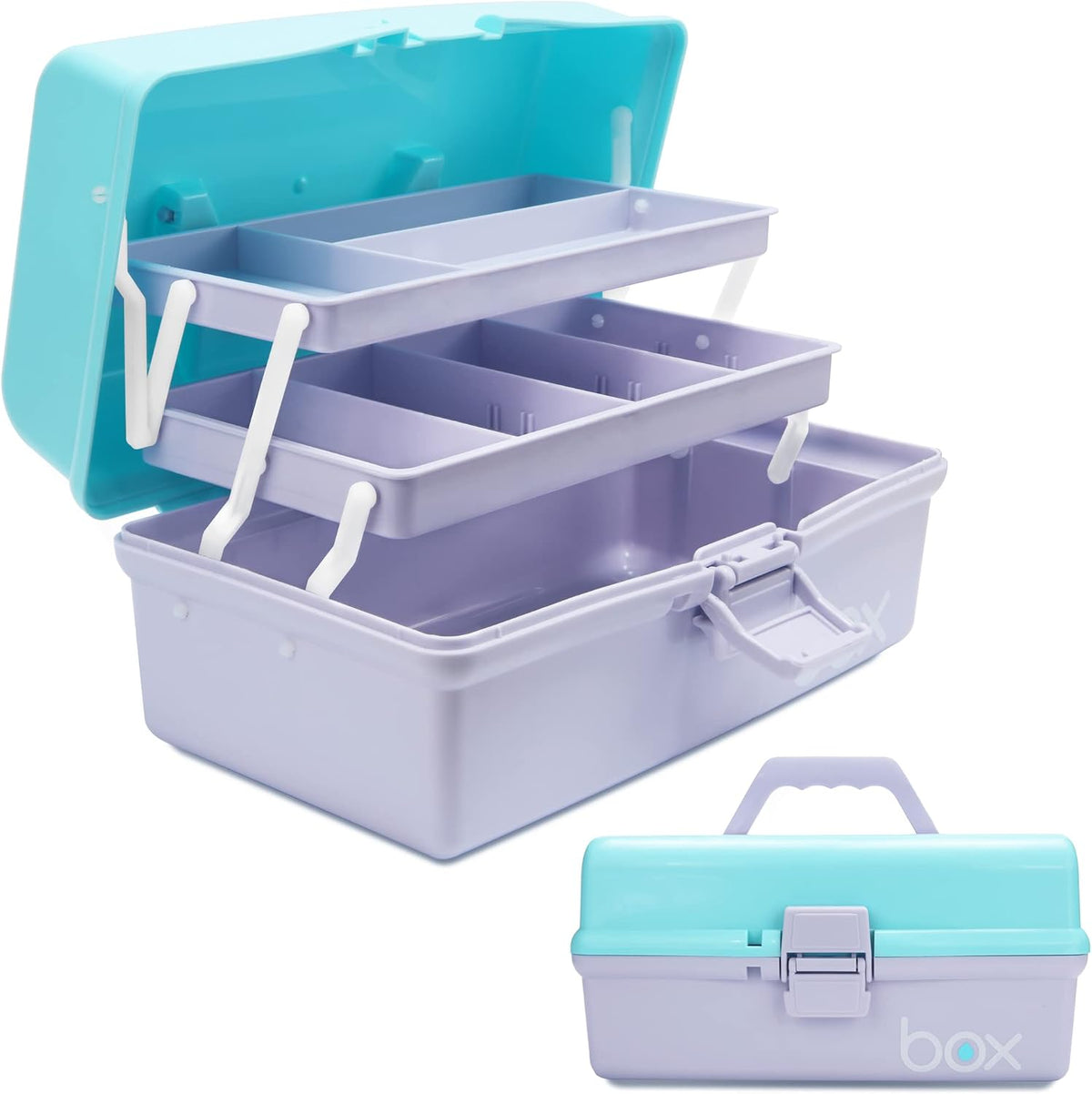 TERGOO 12in 3-Layer Plastic Craft Organizers and Storage, Portable Folding Tackle Box with Handle & Adjustable Dividers, Multipurpose Case for Sewing, Art Supplies, Medicine, Tools (Purple Blue)