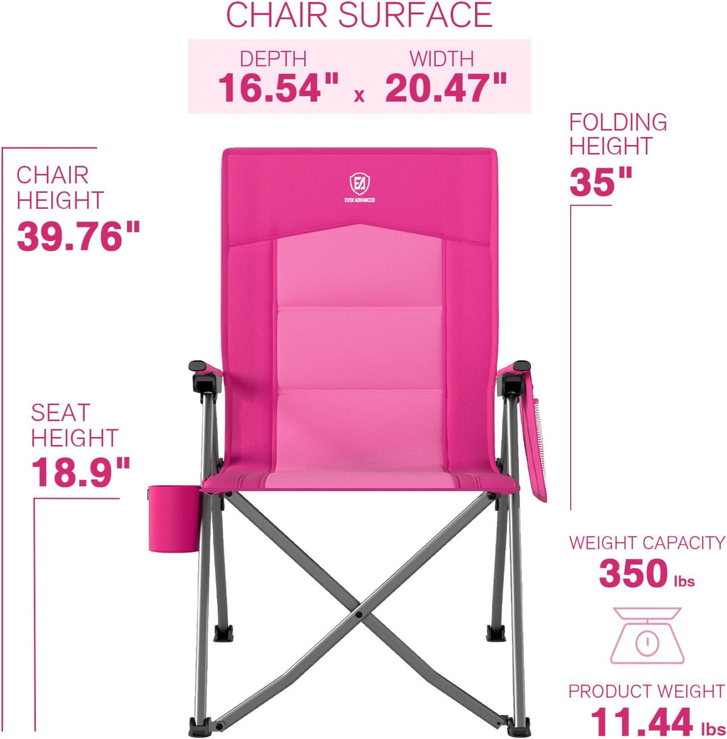 EVER ADVANCED Reclining Camping Chairs for Adult Supports 350lbs Pink