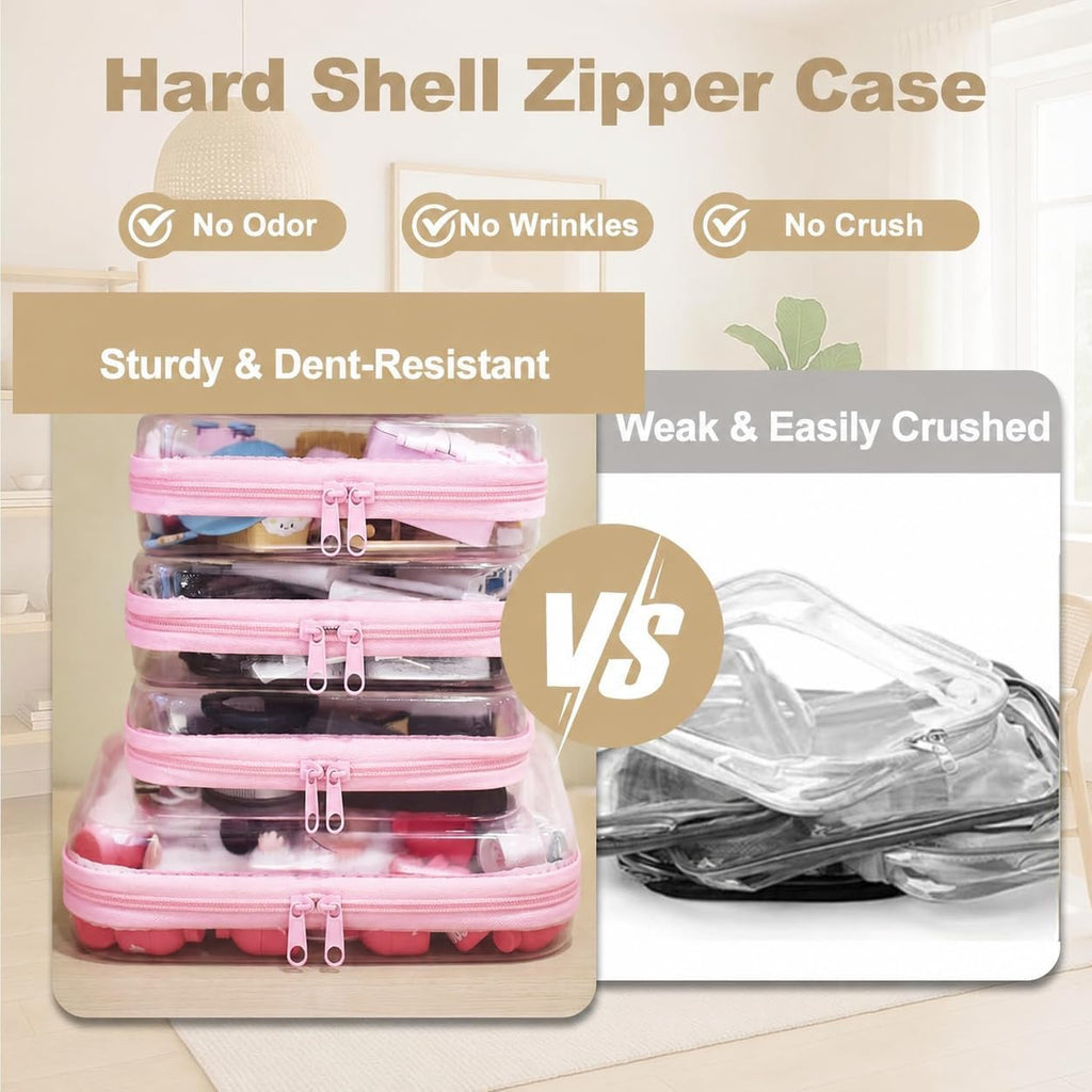 4 pcs Clear Zipper Pouches,Hard Shell Zipper Case, Toiletry Bag for Travel