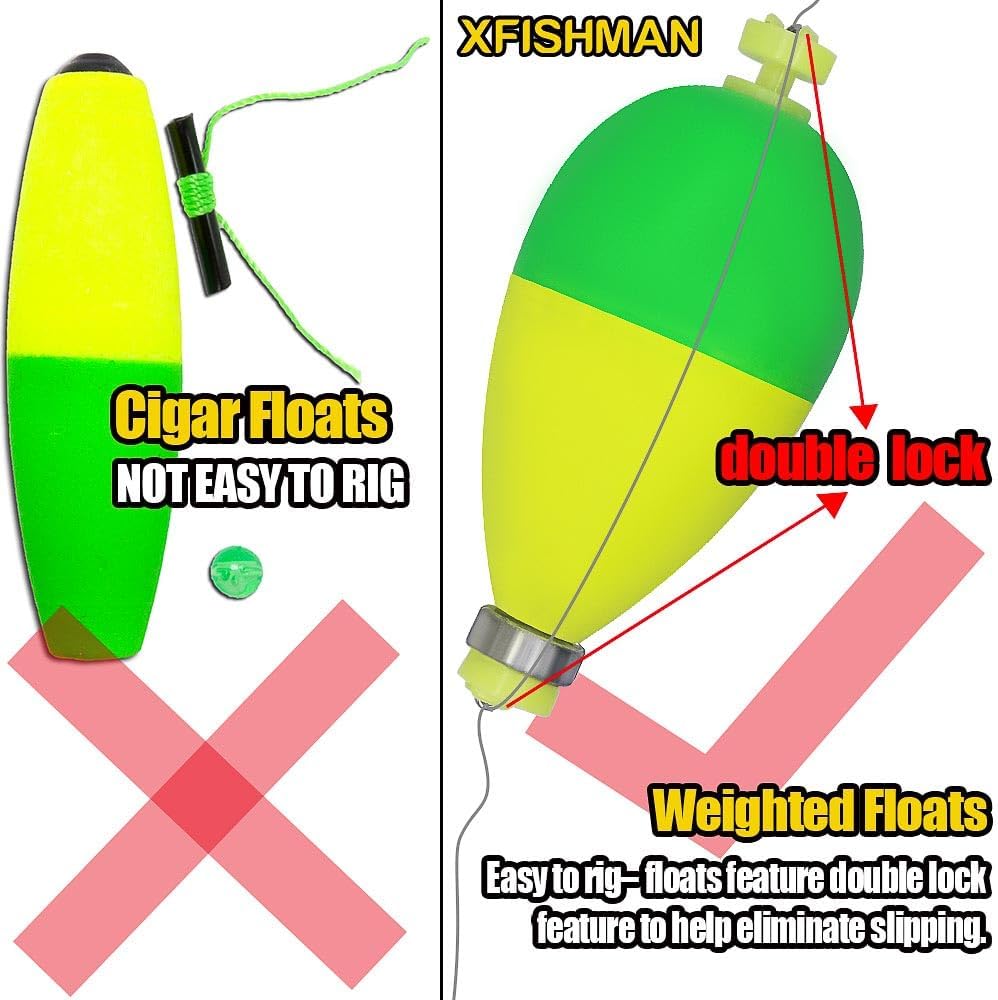 XFISHMAN Weighted-Bobbers-for-Fishing-Floats-Bouy Slip Bobber Fishing Corks Kit Crappie Bluegills Panfish Catfish Hand Made Foam Float 1 Inch 2 in 8-12 Pack