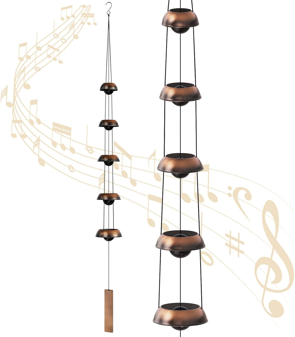 Copper Wind Chimes for Outside Clearance, 36'' Temple Windchimes Outdoors w/5 Bells, Memorial Wind Chime Gifts for Mom Grandma Mother Women, Feng Shui Wind Bell for Home Garden Zen Decor