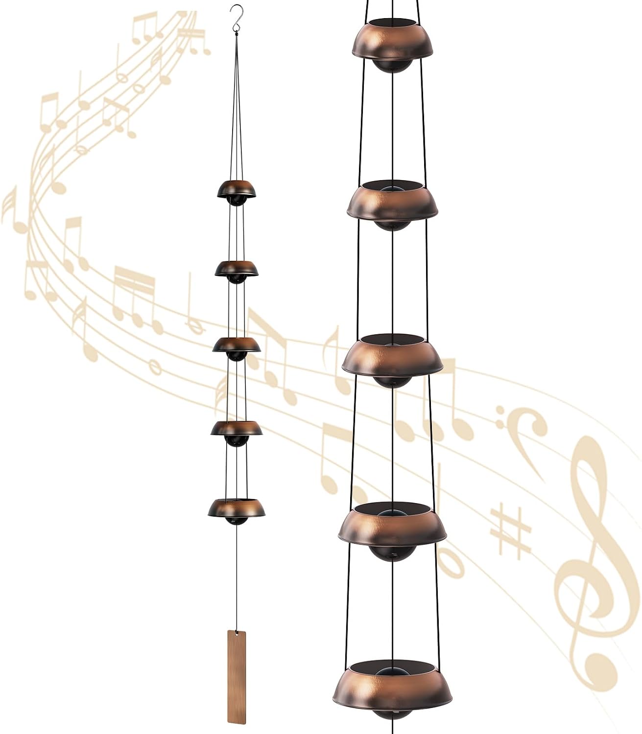 Copper Wind Chimes for Outside Clearance, 36'' Temple Windchimes Outdoors w/5 Bells, Memorial Wind Chime Gifts for Mom Grandma Mother Women, Feng Shui Wind Bell for Home Garden Zen Decor