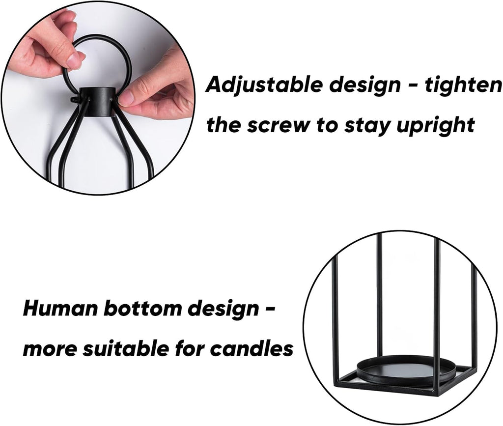 Homemory Modern Farmhouse Black Metal Lanterns 2PCS with Flameless Candle
