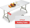 Folding Table 6ft, Heavy-Duty 500lbs Weight Capacity Foldable Table with HDPE Top & Steel Legs, Portable 6 Foot Picnic Table for Indoor Outdoor Parties, Camping, Event (White, 6 FT)