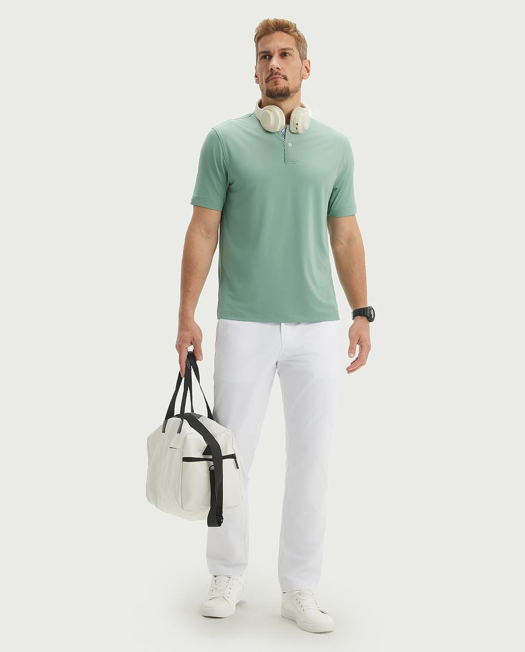 M MAELREG Mens Golf Shirts Collarless Performance Dry Fit Moisture Wicking Casual Solid Short Sleeve Henley Shirts for Men
