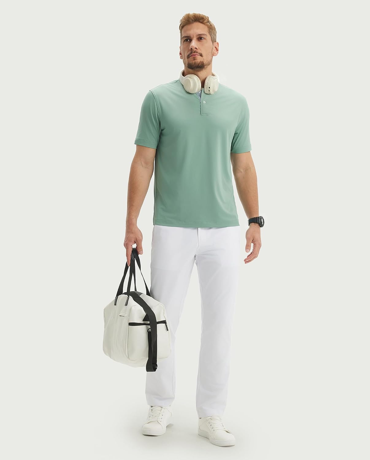 M MAELREG Mens Golf Shirts Collarless Performance Dry Fit Moisture Wicking Casual Solid Short Sleeve Henley Shirts for Men
