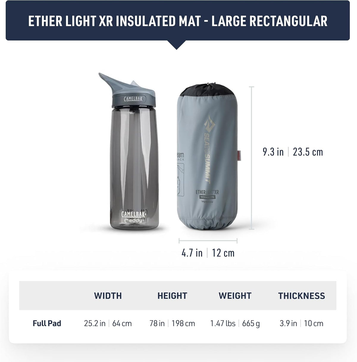 Sea To Summit Ether Light XR Insulated Sleeping Pad, Rectangular - Large (78 x 25 x 4 Inches), Grey