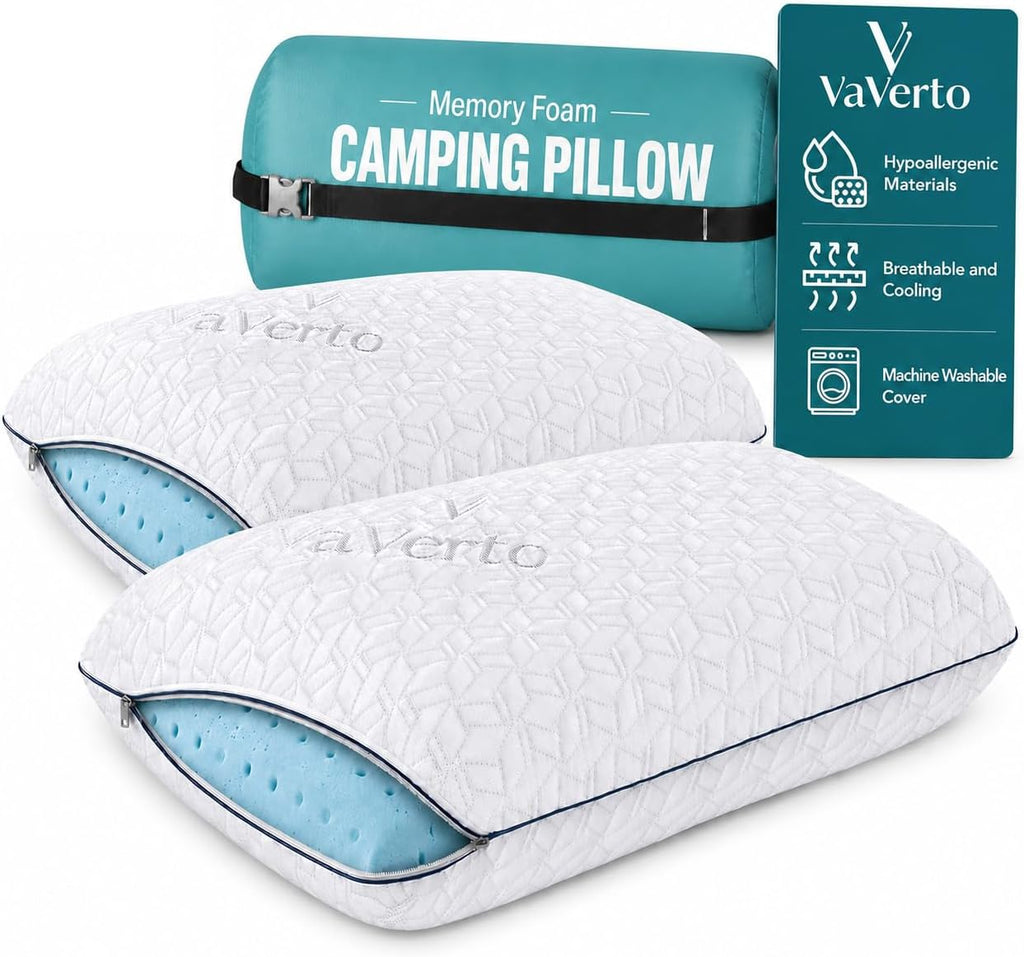 Vaverto Camping Pillow, Backpacking Memory Foam Travel Pillow 2-Pack