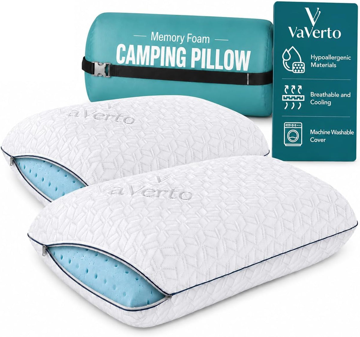 Vaverto Camping Pillow, Backpacking Memory Foam Travel Pillow 2-Pack