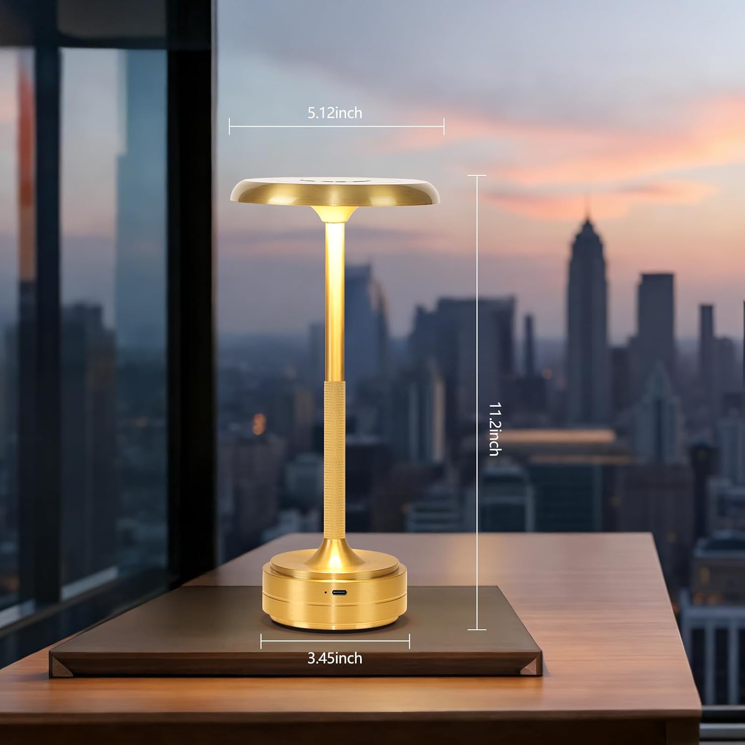 Small Gold Rechargeable Cordless LED Table Lamps Touch Sensor Light, 3-Levels Portable Dimming Wireless Battery Operated Lamp， Nightstand Lamp/Night Light/Restaurant Table/Outdoor/Coffee/Bar (Gold)