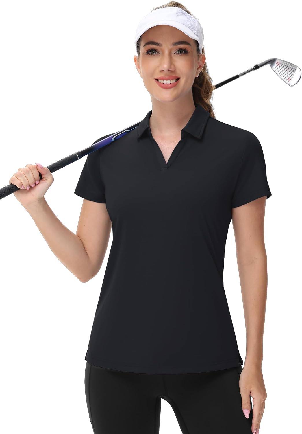 TACVASEN Women's V-Neck Polo Shirts UPF 50+ Short Sleeve Sun Protection Quick Dry Golf Polos Collared Shirt