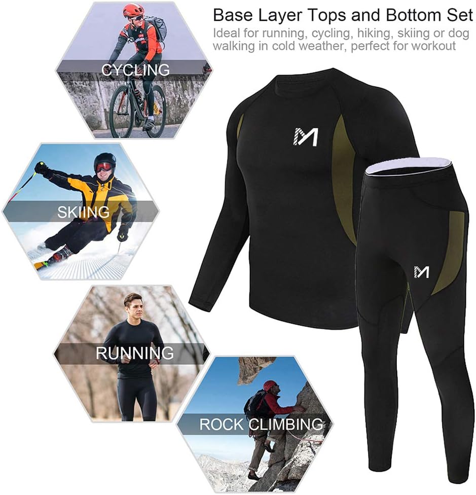 MEETYOO Thermal Underwear for Men, Winter Gear Long Johns Base Layer Top and Bottom Set for Skiing Running