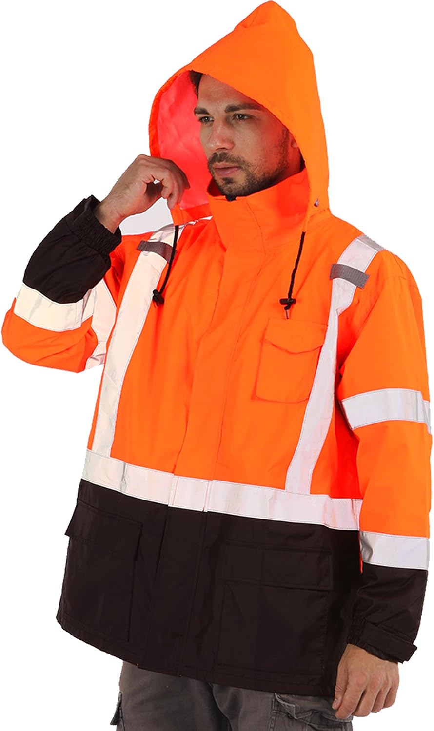 sesafety Hi Vis Rain Jacket, Rain Suits for Men Waterproof withBlack Bottom