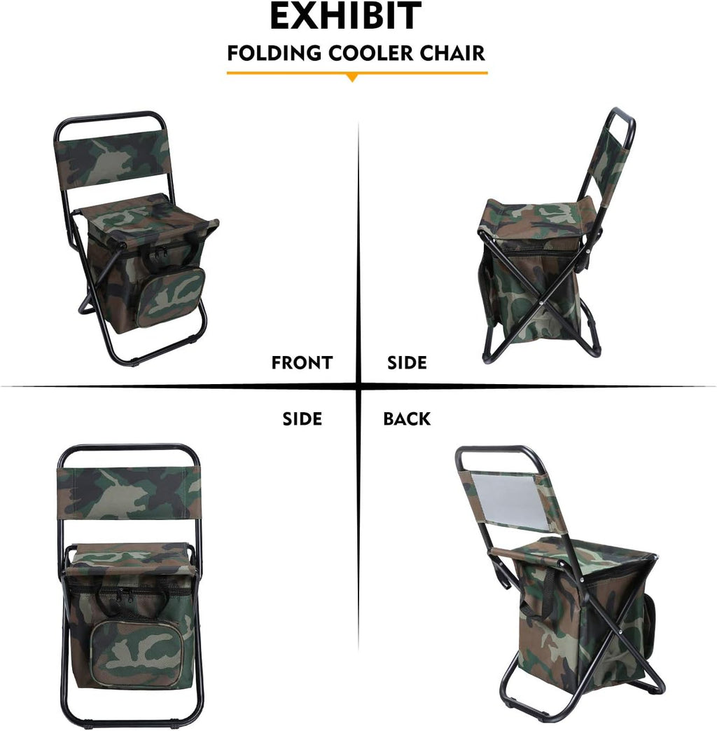 LEADALLWAY Fishing Chair with Cooler Bag Compact Fishing Stool Foldable Small Hunting Chair 12.2" Seat Depth,12.6" Seat Width