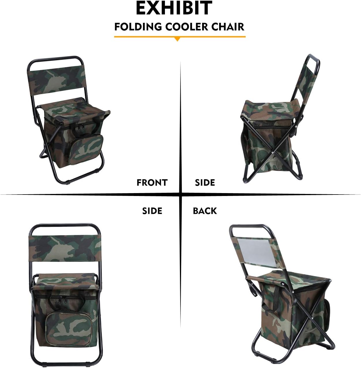 LEADALLWAY Fishing Chair with Cooler Bag Compact Fishing Stool Foldable Small Hunting Chair 12.2" Seat Depth,12.6" Seat Width