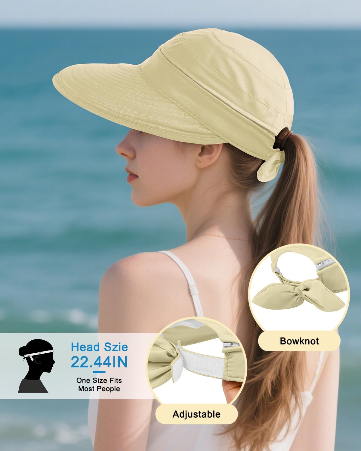 Century Star Sun Hat for Women Wide Brim Zip-Off Beach Hat Visor Ponytail UV Protection Summer Visors