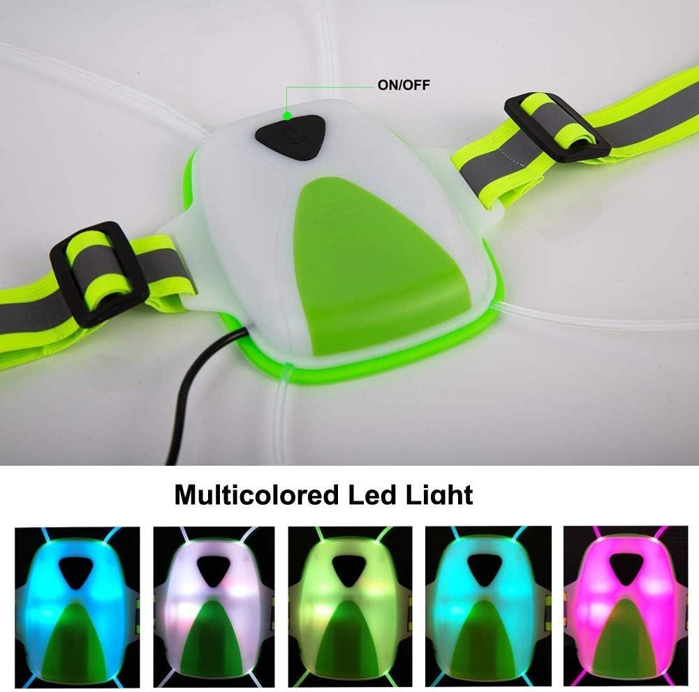LONGU Led Running Reflective Vest Safety Night Light USB Rechargeable Cycling Multicolored Fiber Optics Suit Women Men Kids Adjustable Light Weight Gear for Jogging Biking