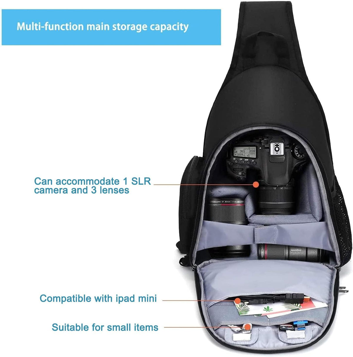 MOSISO Camera Bag Sling Backpack, Full Open Camera Case, Black