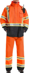 SKSAFETY Hi Vis Safety Rain Jacket for Men, Construction Work Rain Gear Heavy Duty Class 3 Rain Coat Waterproof Lightweight