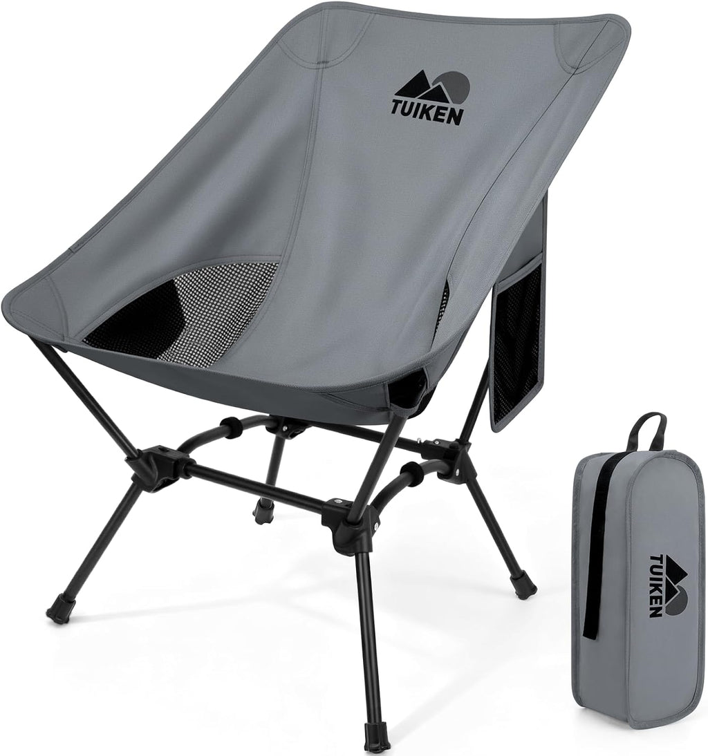 Ultralight Camping Chair Backpacking Chair, Portable Camp Chair with Cup Holder & Storage Bag, Lightweight Compact Folding Chair for Hiking, Travel, Picnic Mountaineering-Grey