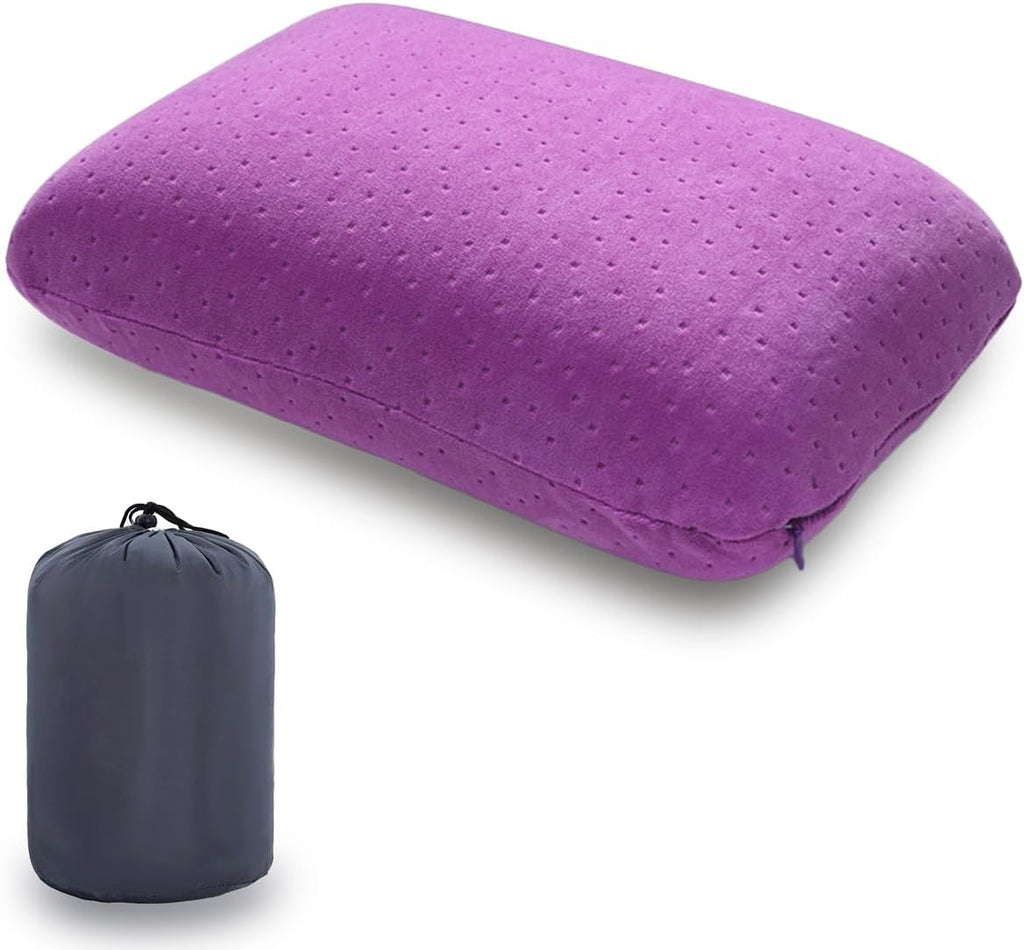 Travel Pillow Small Camping Pillow Memory Foam Bed Neck Soft Home Pillow Lightweight Easy to Carry Removable Pillow Cover for Travel,Sleeping,Nap and Neck,Knee,Leg,Lumbar Support Pillow (Purple)
