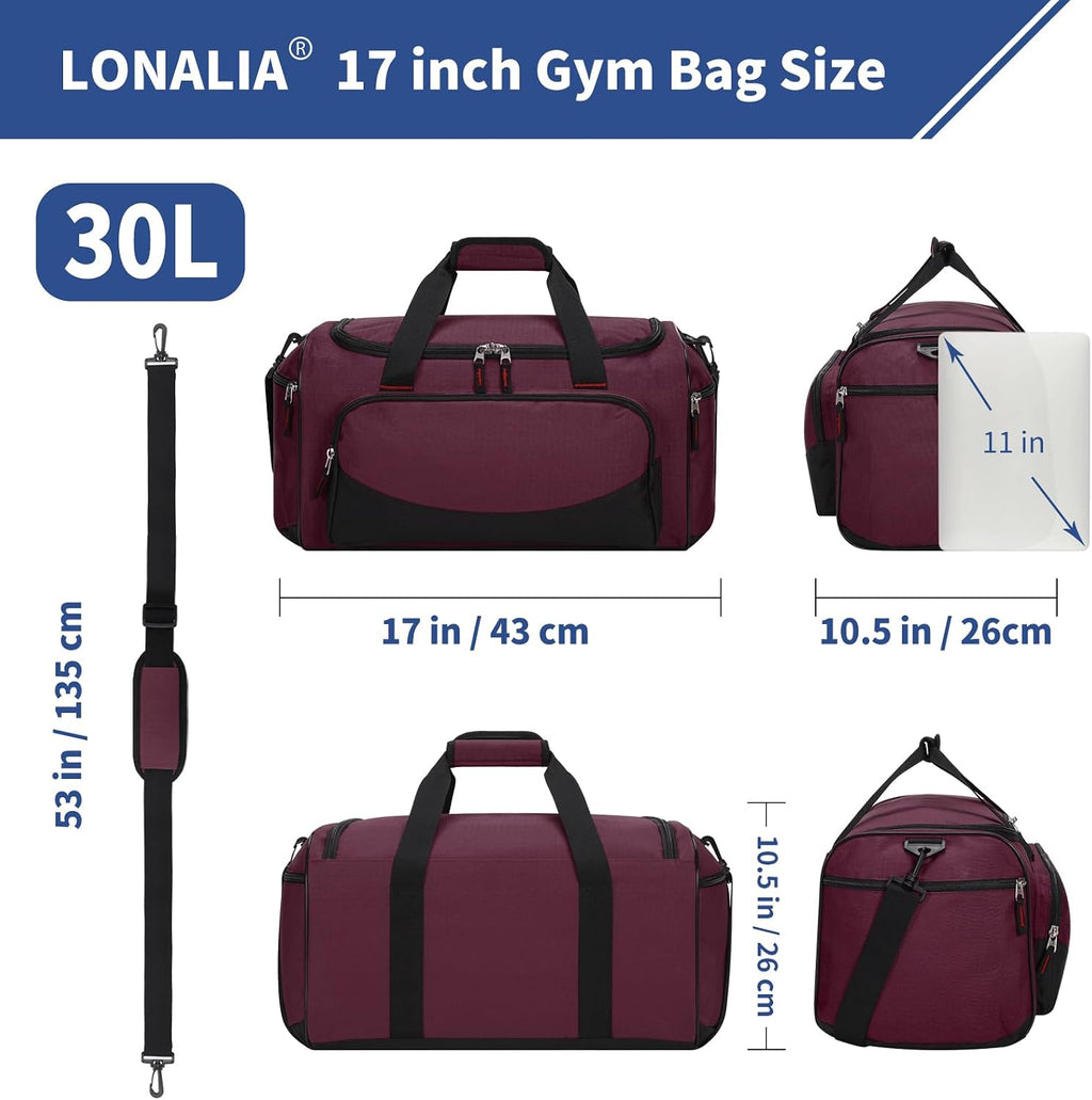 30L Gym Sport Duffle Bag, 17 inch, Maroon