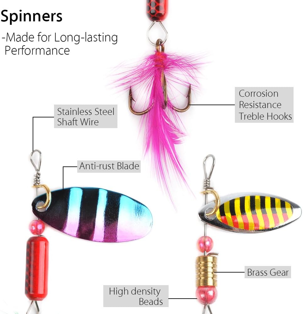 Dr.Fish Tackle Bag with 60 Fishing Lures Spinners Soft & Hard Baits