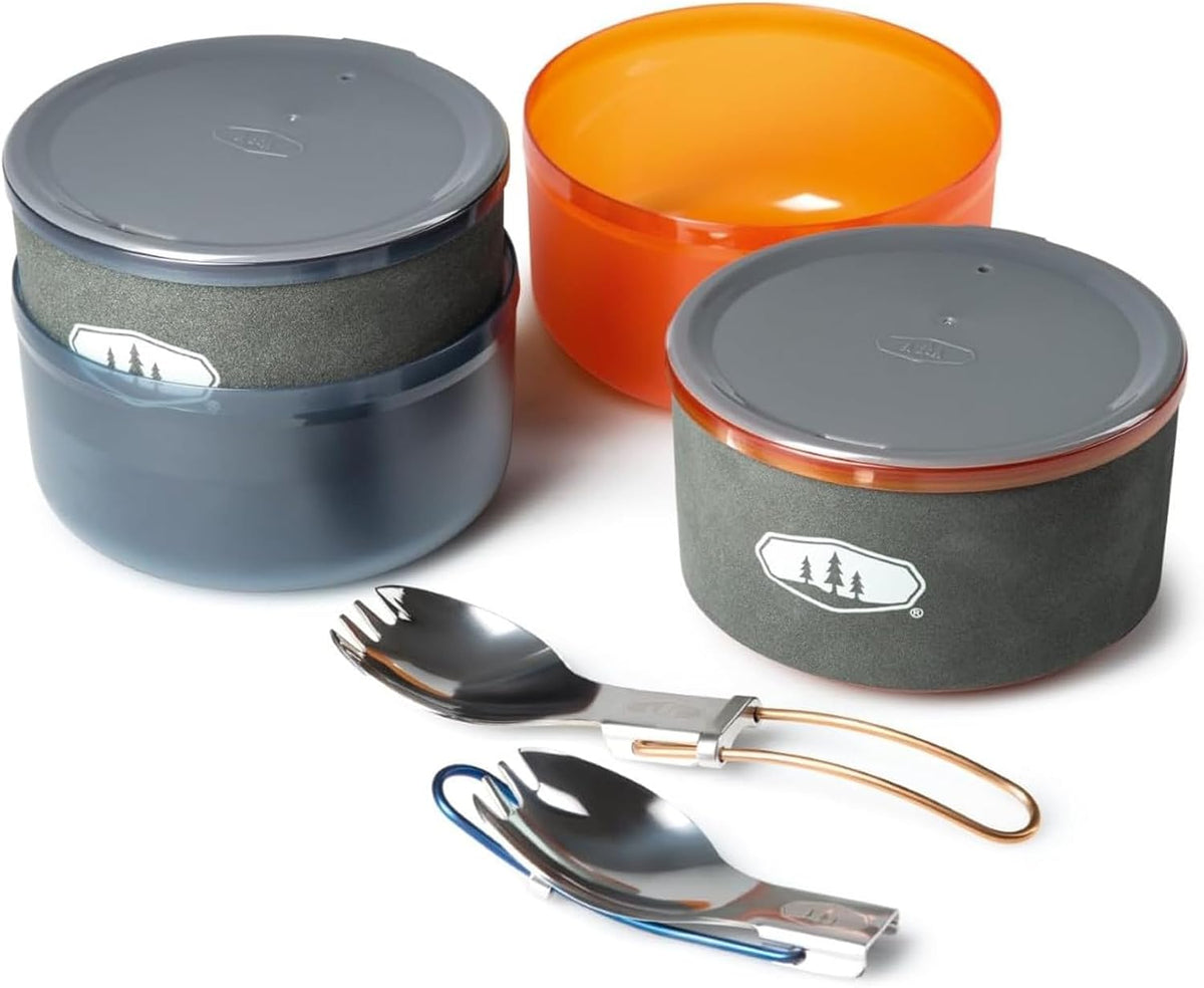 GSI Outdoors Glacier Dualist Camping Cookset, Stainless Steel Backpacking Cookware Set with Pots, Bowls, Mugs & Storage Bag, Lightweight Camping Gear for 2 People