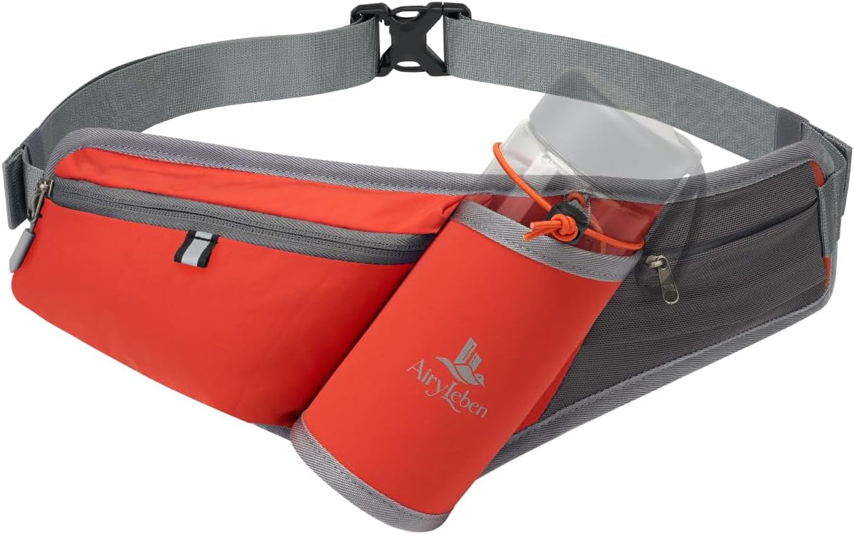 Fanny Pack with Water Bottle Holder, RFID Blocking & Water Resistant Crossbody Belt Bag for Women Men, Lightweight Adjustable Waist Bag for Running, Hiking, Cycling & Walking (Orange)
