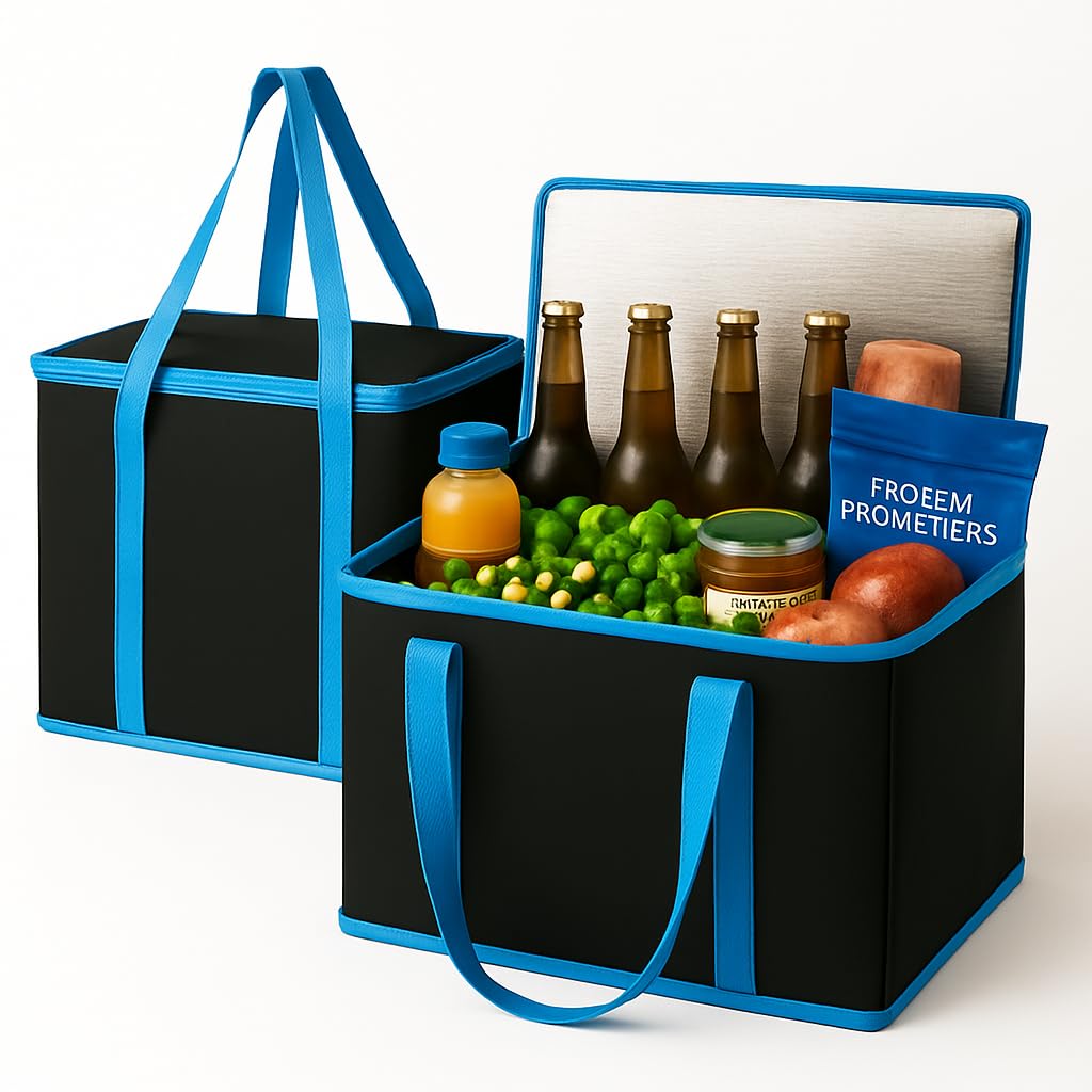 musbus XL-Large Insulated Grocery Shopping Bags, Black, Reusable Bag,Thermal Zipper,Collapsible,Tote,Cooler,BLACK BLUE
