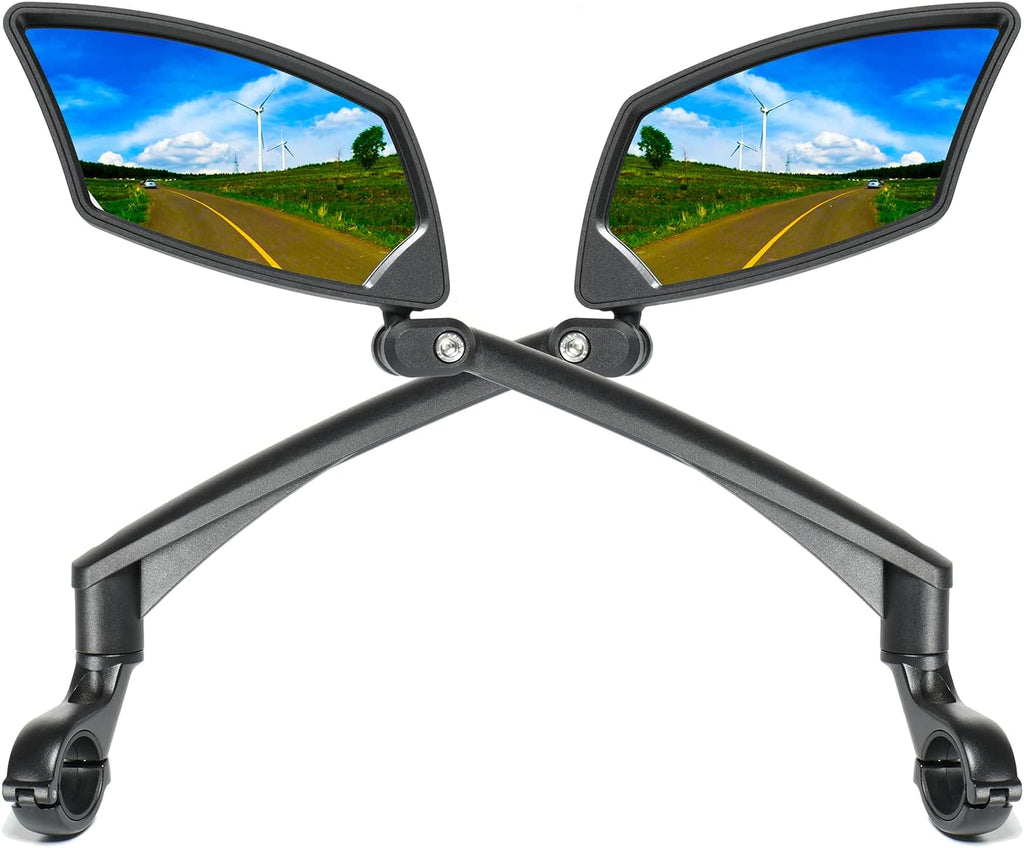 BriskMore Handlebar Bike Mirror - Crystal Clear HD Glass, 360° Adjustable&Foldable Mirror for Safe Riding, Wide Angle Rearview for E-Bikes, Mountain Bikes & Scooters,Bicycle Mirror